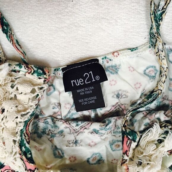 Rue 21 teal, coral, and cream lace detail boho tank | Sz S - Picture 3 of 5